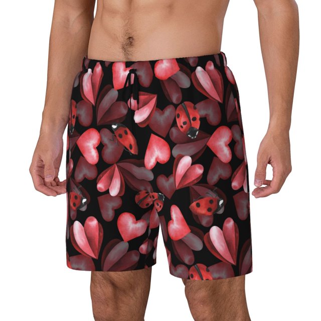 Fotbe Ladybugs and Red Hearts Traje de Baño para Hombre – Shorts de Natación de Secado Rápido con Forro y Bolsillos-XX-Large