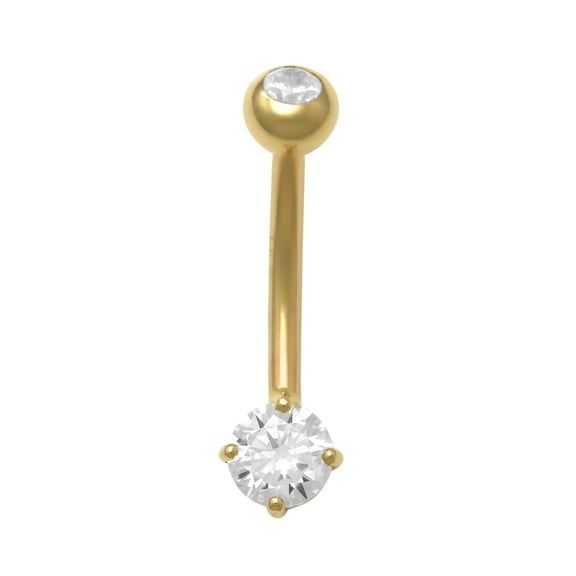 Anygolds 14K REAL Solid Gold 5mm Round CZ Belly Piercing Curved Barbell Body Belly Piercing Jewelry 14Gauge - MBJ1394-CZY Yellow Gold