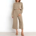 thumbnail image 1 of Traje De Pantalón Recortado Traje informal de 2 piezas para mujer, camisa de cintura alta, pantalones superiores, cuello redondo, atuendo diario Cgtredaw Caqui L para Mujer, 1 of 7