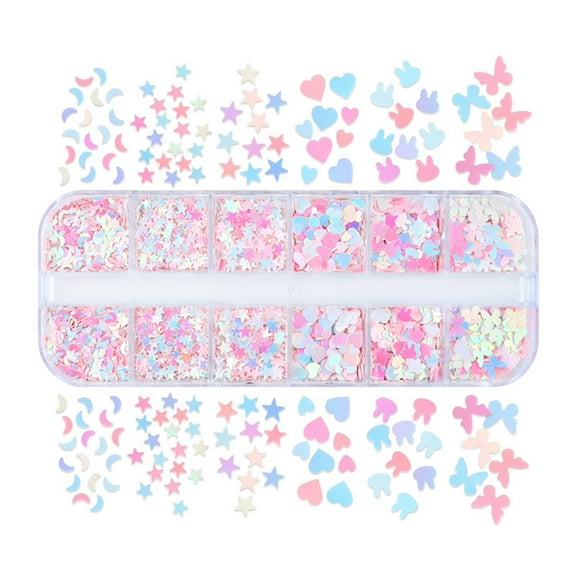 1 Box Art Glitter Mixed Star Moon Star Shaped Sequins 12-Grid Art Glitter Flakes