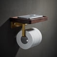 thumbnail image 5 of Soporte de papel higiénico de madera con estante, dispensador de papel higiénico rústico y estante para teléfono, sin taladrar ni atornillar, montado en la pared para baño, 5 of 5
