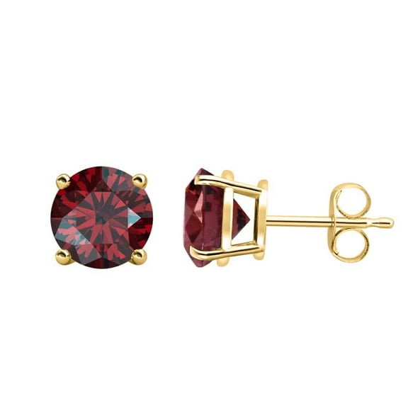 PJ Jewelry Round Stud Yellow Gold Garnet Earrings, 2.0 ct