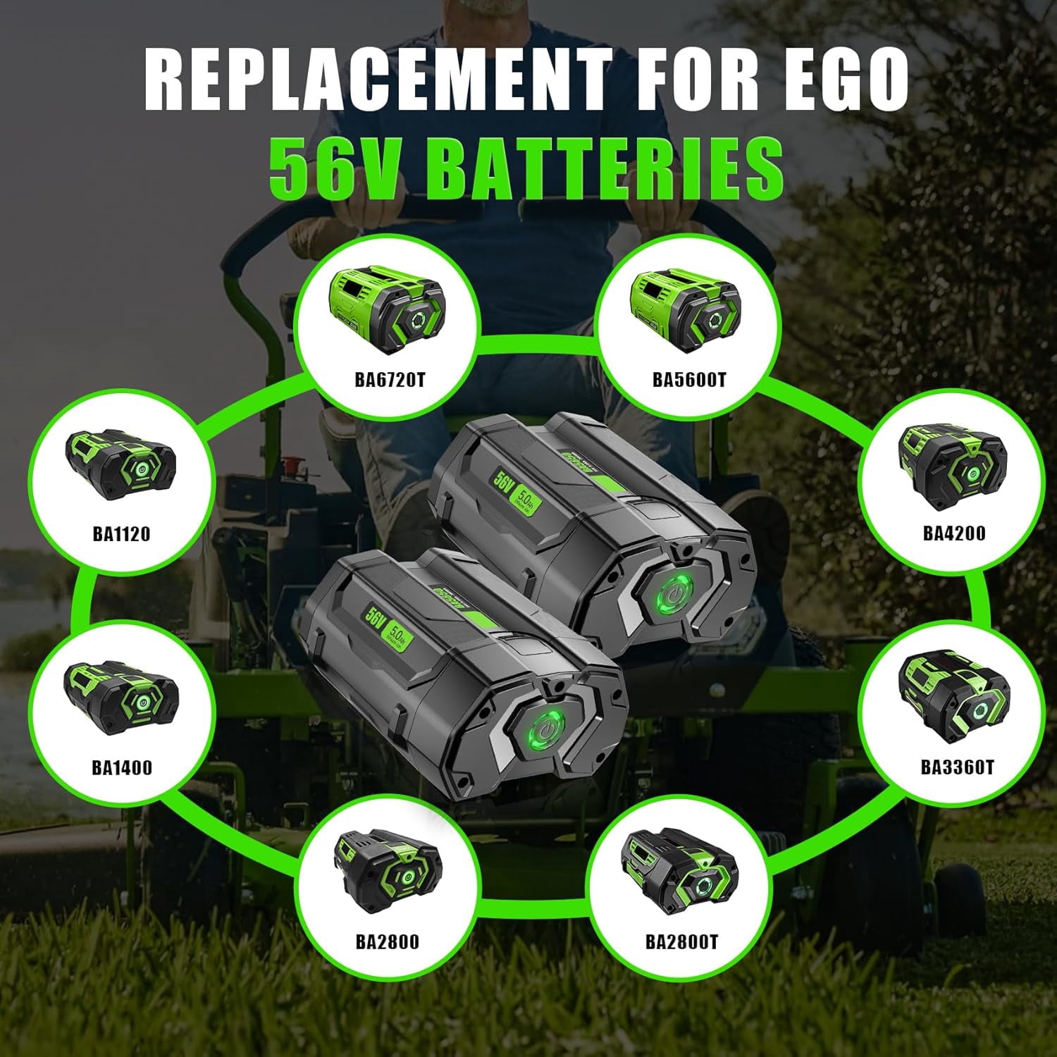 BA2800 Power+ 56V 5.0Ah Lithium-Ion Battery for EGO Equipment BA4200 BA1400T BA4200T BA2800