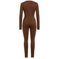 thumbnail image 6 of Wyobmus Womens Charming Ribbed Bodycon Jumpsuit Long Sleeve Zipper Mock Neck Skinny Pants One Piece Romper Outfit Coffee, 6 of 6