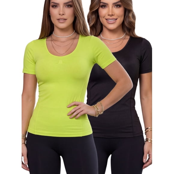 Pack de 2 Blusas de Microfibra para Mujer de Manga Corta con Ajuste Elástico
