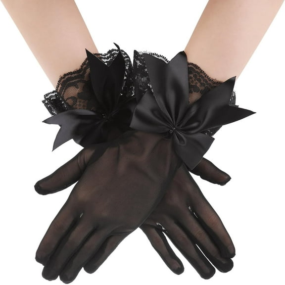 Short Lace Gloves Tea Party Gloves Women Party Bow Lace Gloves For Tea Party Dinner Funeral