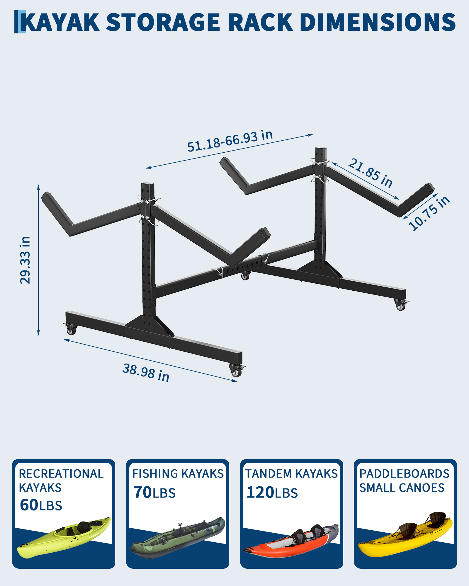 Mescukay Kayak Storage Rack, Heavy Duty Freestanding Kayak Rack for Garage and Outdoor Storage, Kayak Stand Adjustable for Kayak, Canoe, Surfboard and Paddle Board