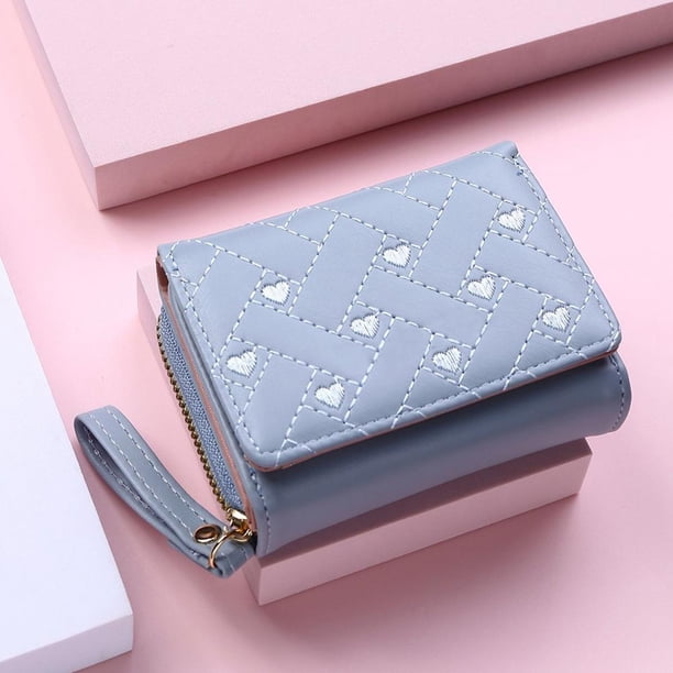 SGACAI Cartera para mujer Cartera malva Monedero con corazón bordado Tarjetero de tres pliegues W6