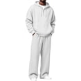 thumbnail image 2 of Mens 2 Piece Sets Quarter Zipper Drawstring Hooded Tops Wide Leg Pants Solid Color Fashion Outfits for Daily Wear White M, 2 of 7