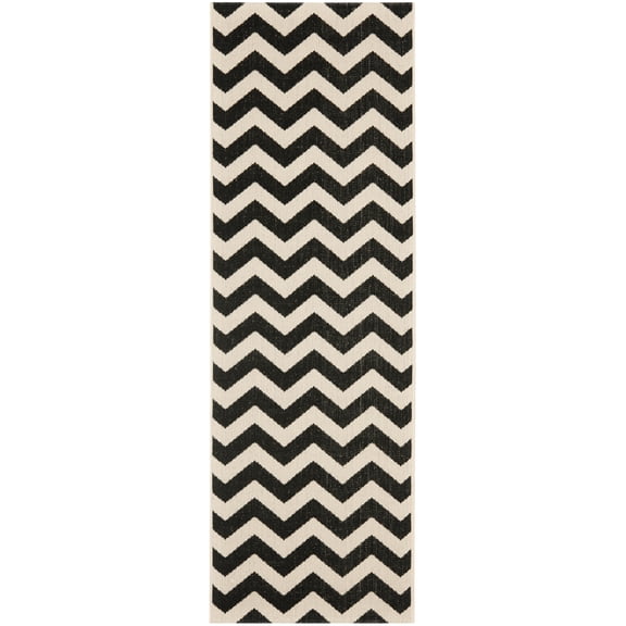 Safavieh Courtyard Bailey Chevron Indoor/Outdoor Runner Rug, Black/Beige, 2'3" x 12'