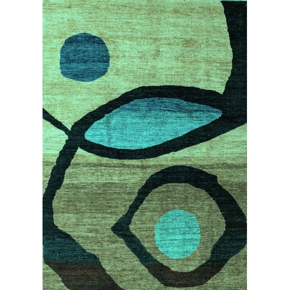 Ahgly Company Indoor Rectangle Abstract Turquoise Blue Modern Area Rugs, 7' x 10'