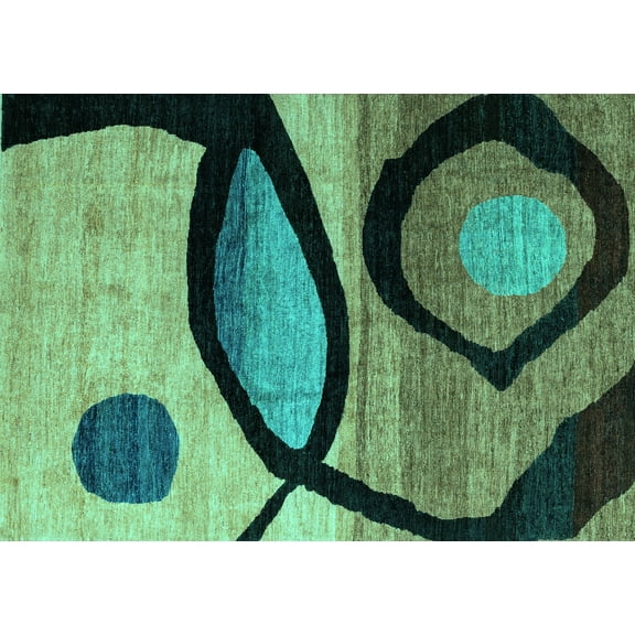 Ahgly Company Machine Washable Indoor Rectangle Abstract Turquoise Blue Modern Area Rugs, 5' x 7'