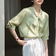 thumbnail image 2 of Blusa de manga corta con cuello de correa para mujer, camisa con colgante para ir al trabajo, 2023, 2 of 4