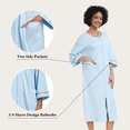 thumbnail image 2 of EA'S SECRET 100% Cotton Robe for Women Zipper Front Womens Robes Knee Length Kimono Bathrobe Summer Loungewear Lightweight Housecoat(Light Blue,2XL）, 2 of 6