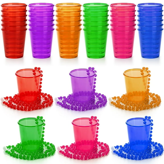 36 Pack Shot Glass on Beaded Necklaces, Plastic Shot Cups Bachelorette for Party, Birthday, Wedding, Adult Theme Party Festival
