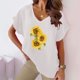 thumbnail image 5 of Camiseta de Manga Corta con Cuello en V con Impresión de Girasol, Algodón Casual Y Top de Cáñamo, 5 of 6