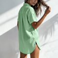 thumbnail image 5 of WULMLEO Collared Button Front Linen Beach Cover Up for Women Short Sleeve Side Split Loose Mini Shirts Dress Vacation Tunics Green Cotton-Linen Blend, 5 of 6