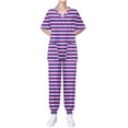 thumbnail image 2 of Ndbuld Scrub Set for Women V-Neck Scrub Top & Jogger Pants Women's Short Sleeved Stripe Pocket Protective Suit Set Short Sleeved-neck Top/shirt Set Rollbacks,Multicolor,L, 2 of 5
