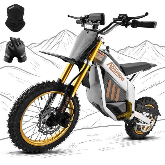 Aoemoe Electric Dirt Bike for Teens Adults, 14"/12" Fat Tire 2000W (Peak 3000W) 48V 30AH Battery 42MPH Hydraulic off-Road Age 13 (Gold)