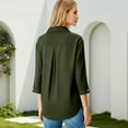 thumbnail image 7 of Women's 3/4 Sleeve V Neck Blouse Solid Color Work Casual Regular Collared Top with Button Closure for Office Business and Daily Casual Outfits, 7 of 7