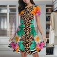 thumbnail image 2 of Tropical Flowers Leopard Zebra Print Women's Classic Swing Skater Dress Casual Work Party Cocktail Dresses, 2 of 6