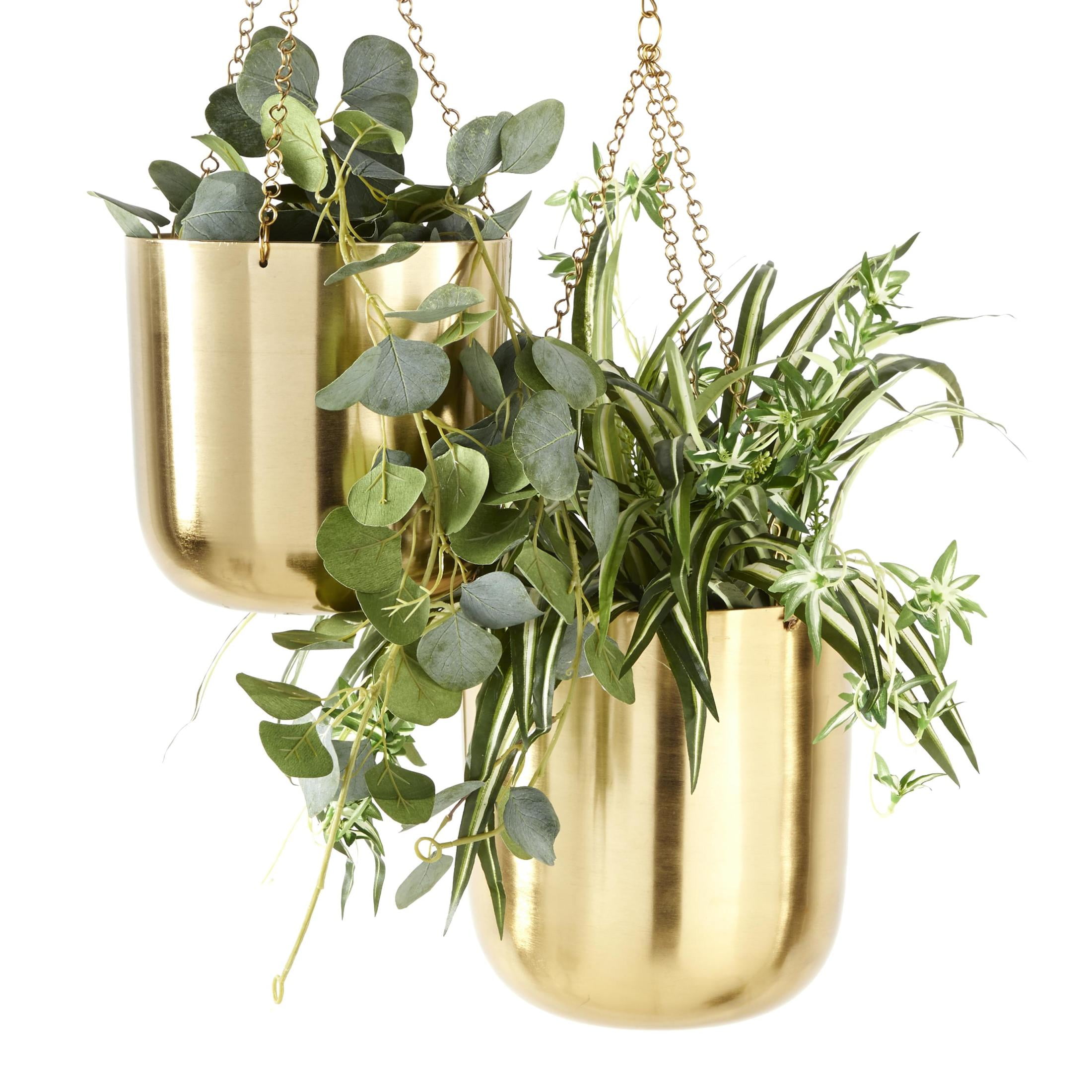 CosmoLiving by Cosmopolitan 9", 11"H Round Gold Metal Hanging Dome Wall Planter with Chain (2 Count)