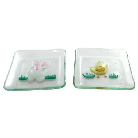 Tabletop Easter Snack Plate Glass Bunny Chick Fusion Lori Siebert 2020150844