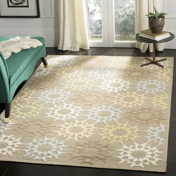 SAFAVIEH Martha Stewart Quilt Pebble Geometric Cotton Area Rug, Opal/Grey, 9'6" x 13'6"