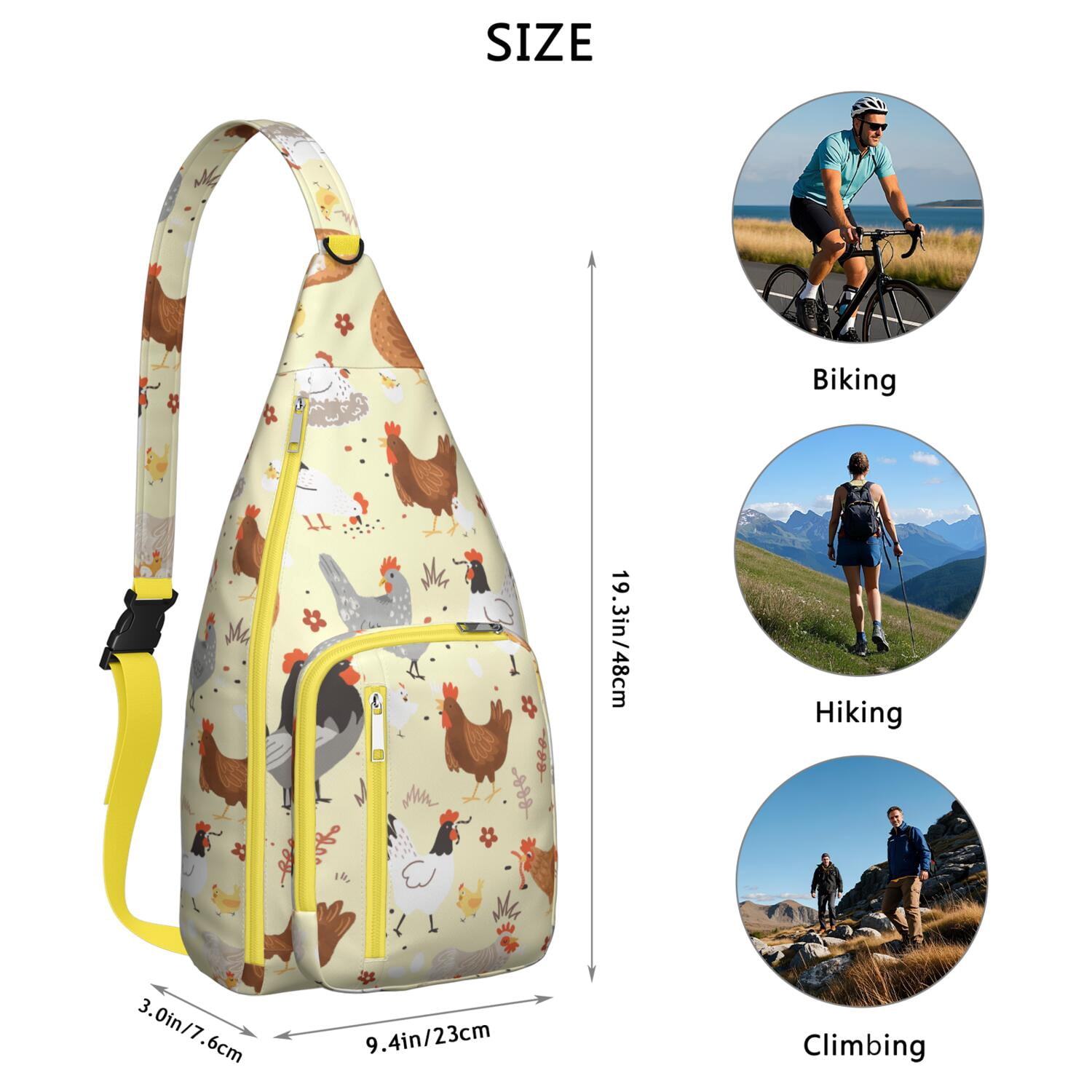 Farmhouse Chicken Print Canvas Sling Bag - Retro Rooster & Eggs Crossbody Shoulder Pack for Men/Women, Cute Farm-Themed Casual Daypack (Rustic Chick Coop Design, Lightweight & Durable)