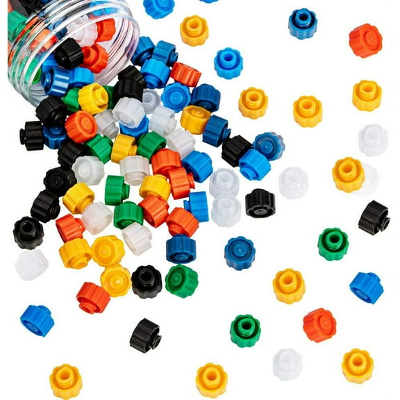 140pcs Syringe Tip Caps Luer Lock tip Syringe No Needle Tip Cap for Feeding Tubes 7 Colors Syringe Tip Cap with Clear Container