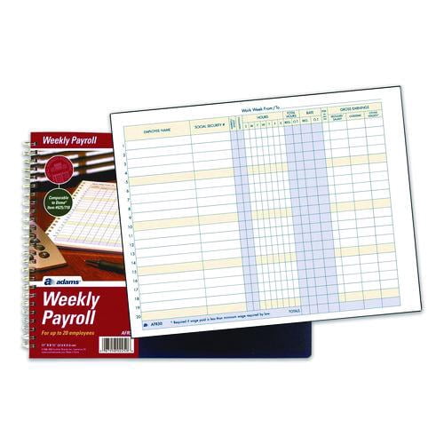 Weekly Payroll Record Book for 20 Employees, Two-Page Spread: 36 Columns, Royal Blue Cover, 8.5 x 11 | Bundle of 2