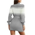 thumbnail image 4 of Womens High Neck Knit Sweater Dress Belt Sexy Casual Striped Mini Dresses Long Sleeve Comfy Stretchy Knitwear, 4 of 6