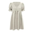 thumbnail image 6 of Women's Puff Sleeve Babydoll Mini Dress with Button Detail and 95% Polyester 5% Spandex Fabric for Everyday Wear, 6 of 10