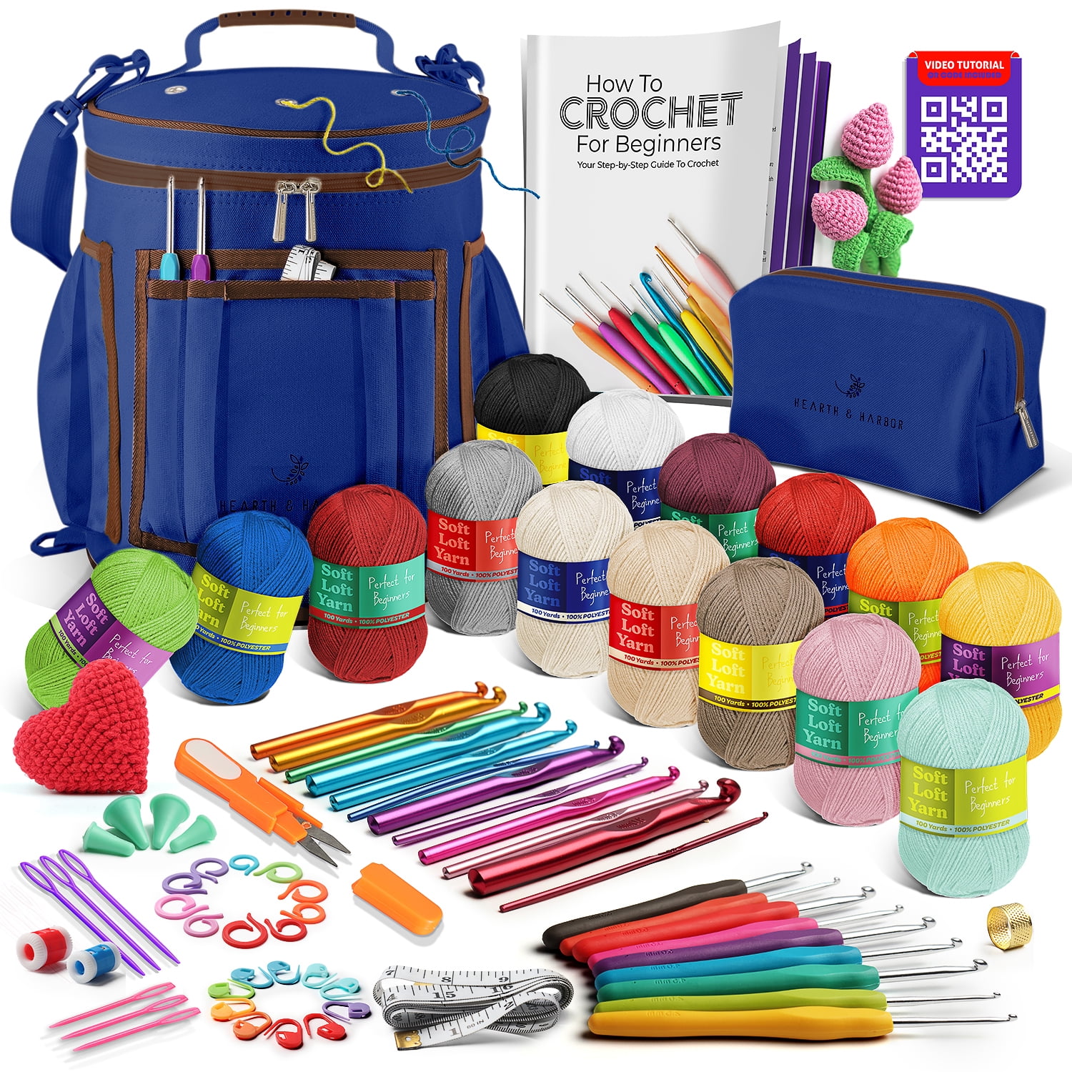 Craftbud Crochet Kit For Beginners Yarn For Crochet Set With Crochet Bag Royal Blue