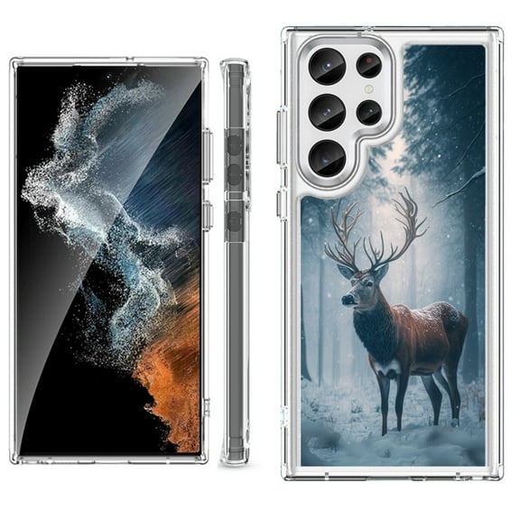 Shockproof Bumper Phone Case for Samsung Galaxy S23 Ultra 5G, by OneToughShield ® - Deer Winter