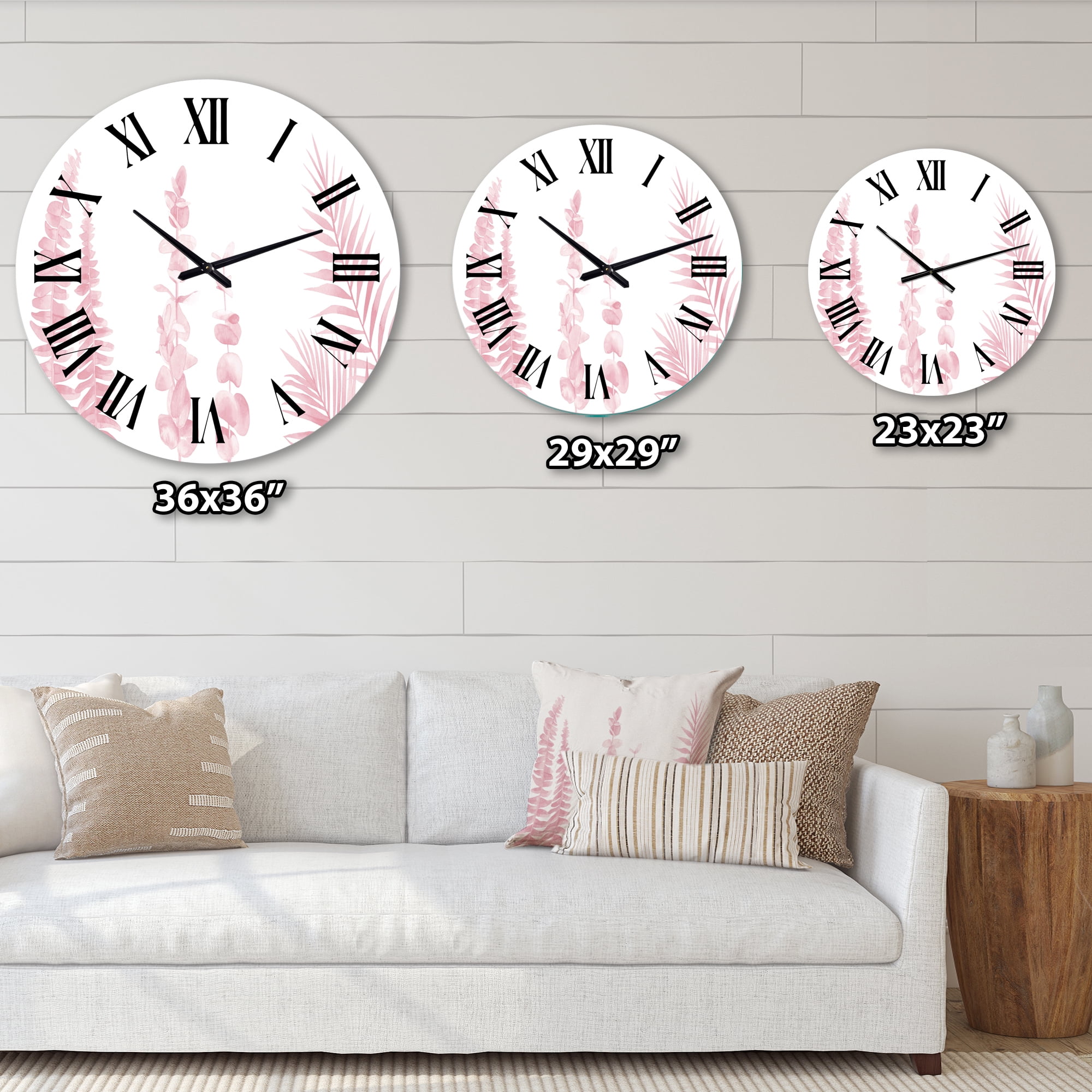 Designart 'Blush Pinkeucalyptus And Palm Branches' Shabby Chic Wall Clock