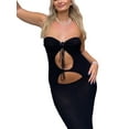 thumbnail image 5 of Qiylii Women Knitted Halterneck Dresses Solid Color Sleeveless Hollow Summer Long Dress with Side Slit for Party, 5 of 9