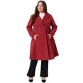 thumbnail image 3 of DARING DIVA Women's Plus Size Notch Lapel Double Breasted A Line Coat 4X Burgundy, 3 of 6
