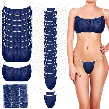 

DanceeMangoo 150 Pieces Disposable Bras and Panties Set Included 50 Pieces Bras 100 Pieces Thong for Women Individually Wrapped