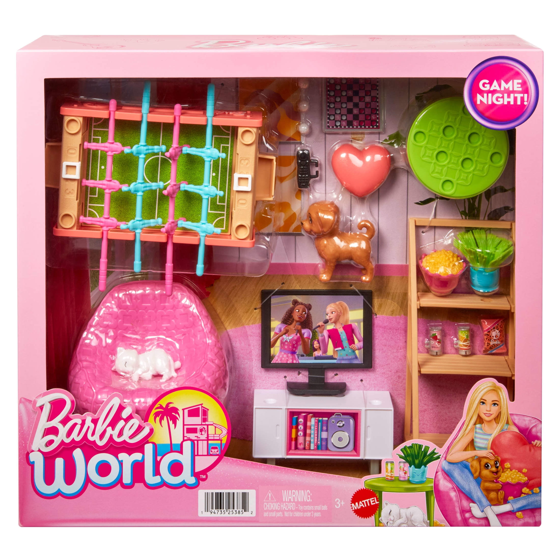 Barbie World Game Room Set with 19 Dollhouse Accessories, Furniture & Pets [Walmart Exclusive]