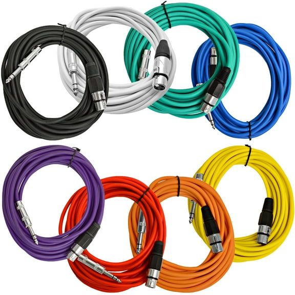 Seismic Audio 8 Pk of Multi-Color 25 Foot XLR Female to 1/4" TRS Patch Cables Balanced PA/DJ - SATRXL-F25-Multi