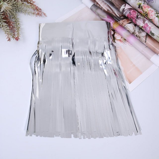 Nvzi Paquete de 5 pancartas con flecos de aluminio para colgar como telón de fondo para baby shower,decoración de fondo, 118 pulgadas (largo) x 11,8 pulgadas (ancho), plateado