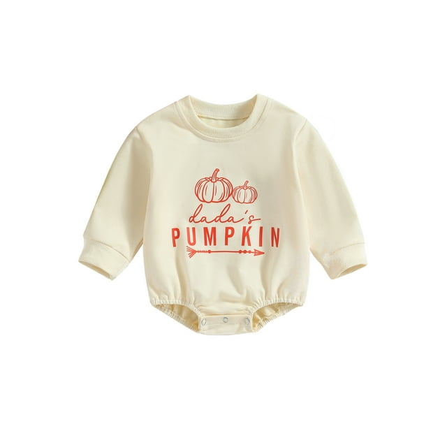 ZAXARRA Toddler Baby Sweatshirt Rompers Halloween Letter Pumpkin Print Long Sleeve Jumpsuit for Infant Cute Fall Clothes