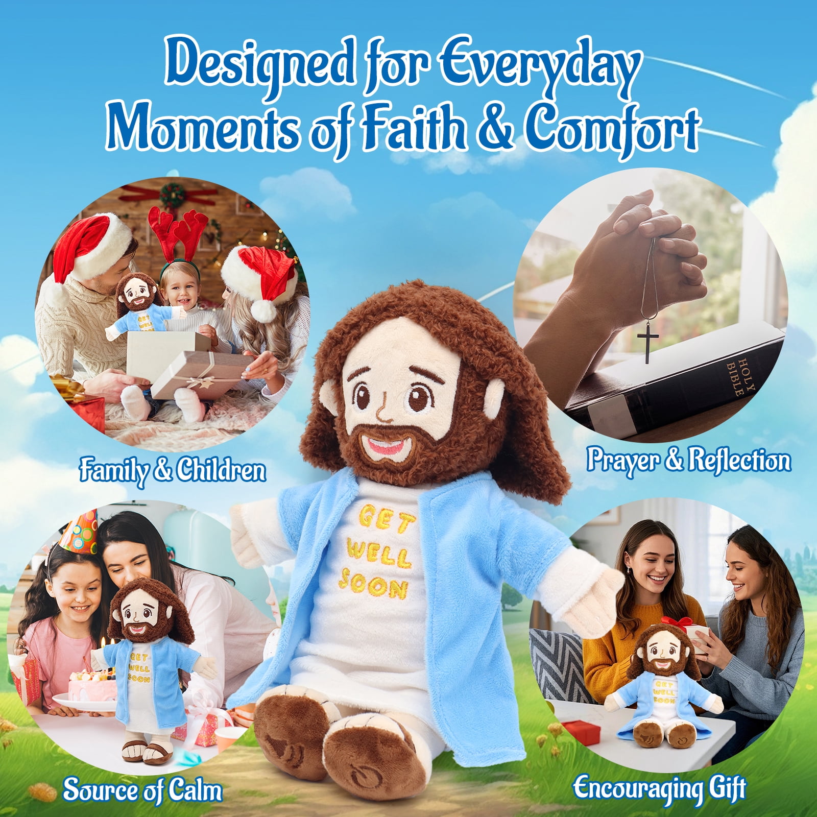 Talking & Singing Jesus Plush Doll, Christian Stuffed Toy For Kids, Plays Bible Verses Religious Gift For Christening, Baptism, Easter, Sunday School, Decor