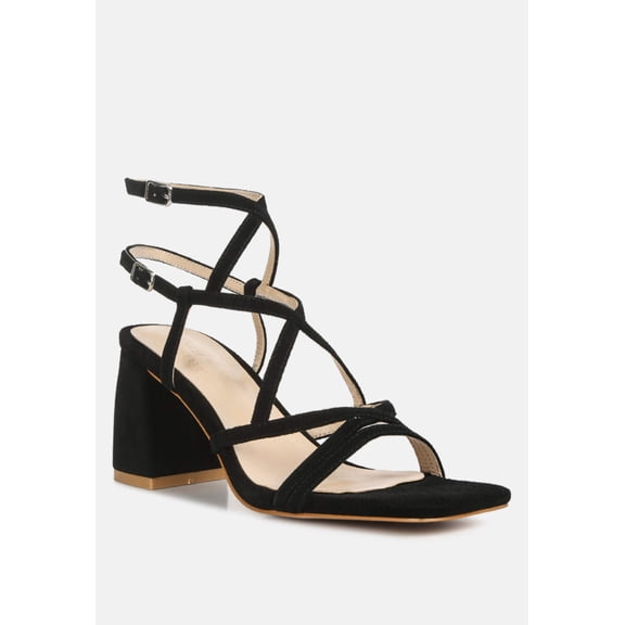 FIORELLA Black Strappy Block Heel Sandals
