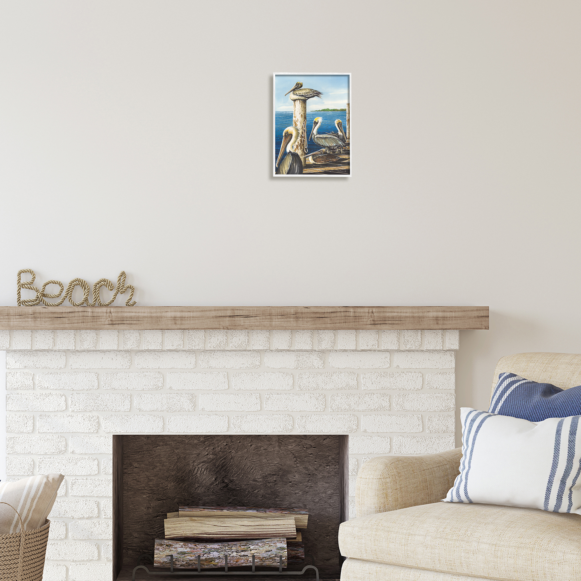 Stupell Industries Pelicans on Marine Dock Animals & Insects Painting White Framed Art Print Wall Art, 11 x 14