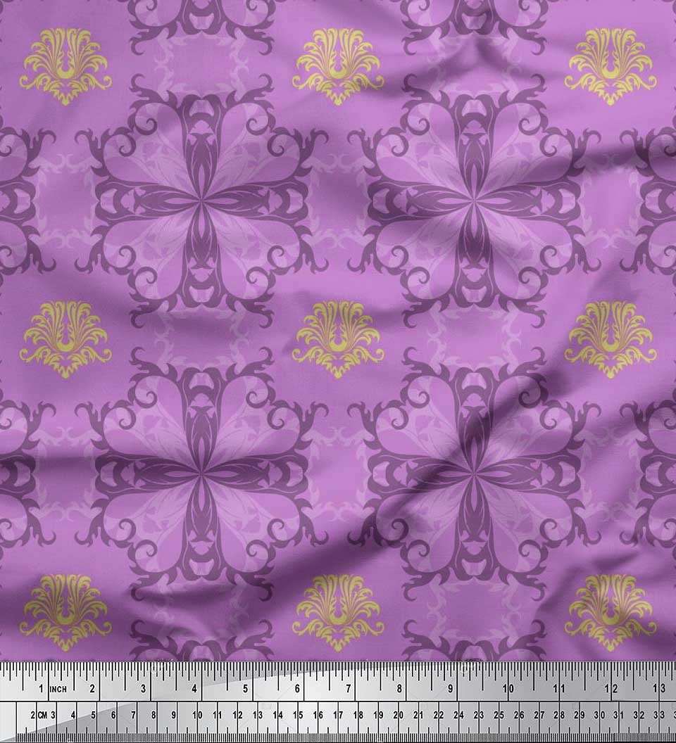 Soimoi Velvet Fabric Filigree Damask Printed Craft Fabric by the Yard 58 Inch Wide