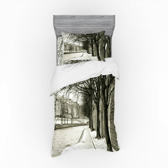 Ambesonne Black and White Bedding Set 3 Pcs, Seine River, Twin XL, Black White Grey