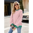 thumbnail image 5 of Deago Women Oversized Striped Color Block Long Sleeve Crew Neck Sweatshirt Casual Loose Pullover Y2K Shirt Top, 5 of 8