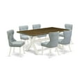 thumbnail image 2 of East West Furniture X077SI215-7 7-Pc Dining Room Set- 6 Parson Chairs with Baby Blue Linen Fabric Seat and Button Tufted Chair Back - Rectangular Table Top & Wooden Cross Legs - Distressed..., 2 of 10